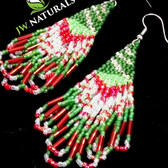 Artisan Christmas Holiday Tree Fringe Earrings - Picture 2 of 7